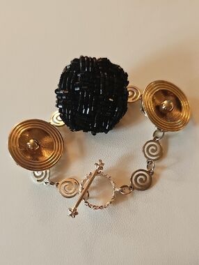 Gold, Silver and Black Beaded Statement Bracelet